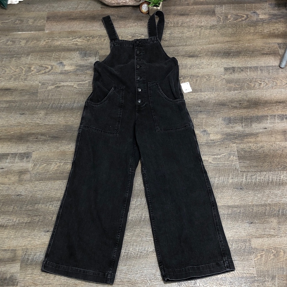 Free People Fields of Flowers Wide Leg Overalls Vintage Black - Picture 3 of 8